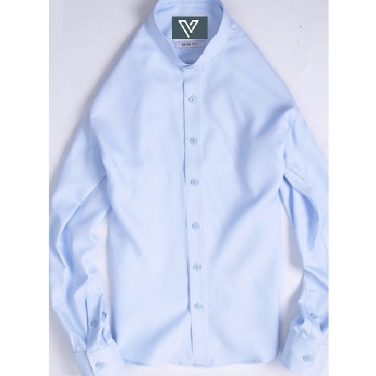 Áo sơ mi nam cổ trụ dài tay nhiều màu vải không nhăn-Tặng 1 đôi Vớ Nam