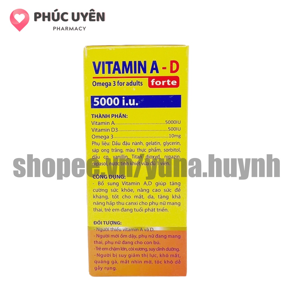 Viên uống bổ sung VITAMIN A-D giúp bố sung vitamin A,D tăng cường sức khỏe – Hộp 100 viên