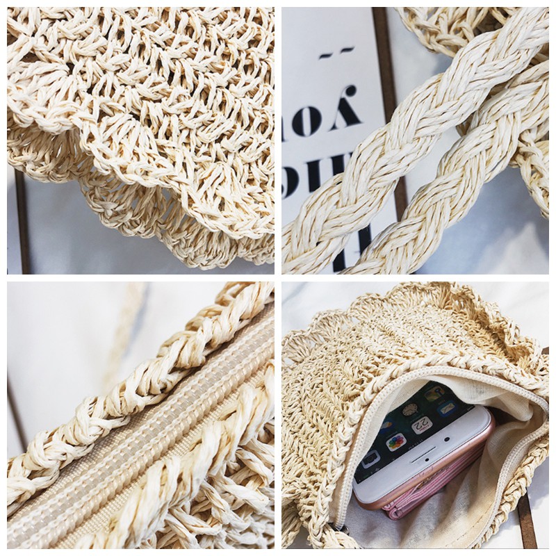 Túi cói đan handmade đeo chéo vai thiết kế thời trang cho nữ