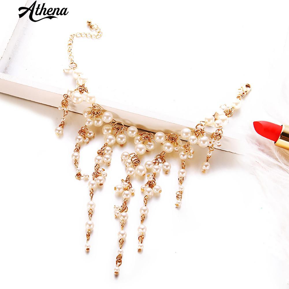 Vòng Đeo Tay PhốI HạT NgọC Trai Giả PhốI Tua Rua ThờI Trang Cho Nữ