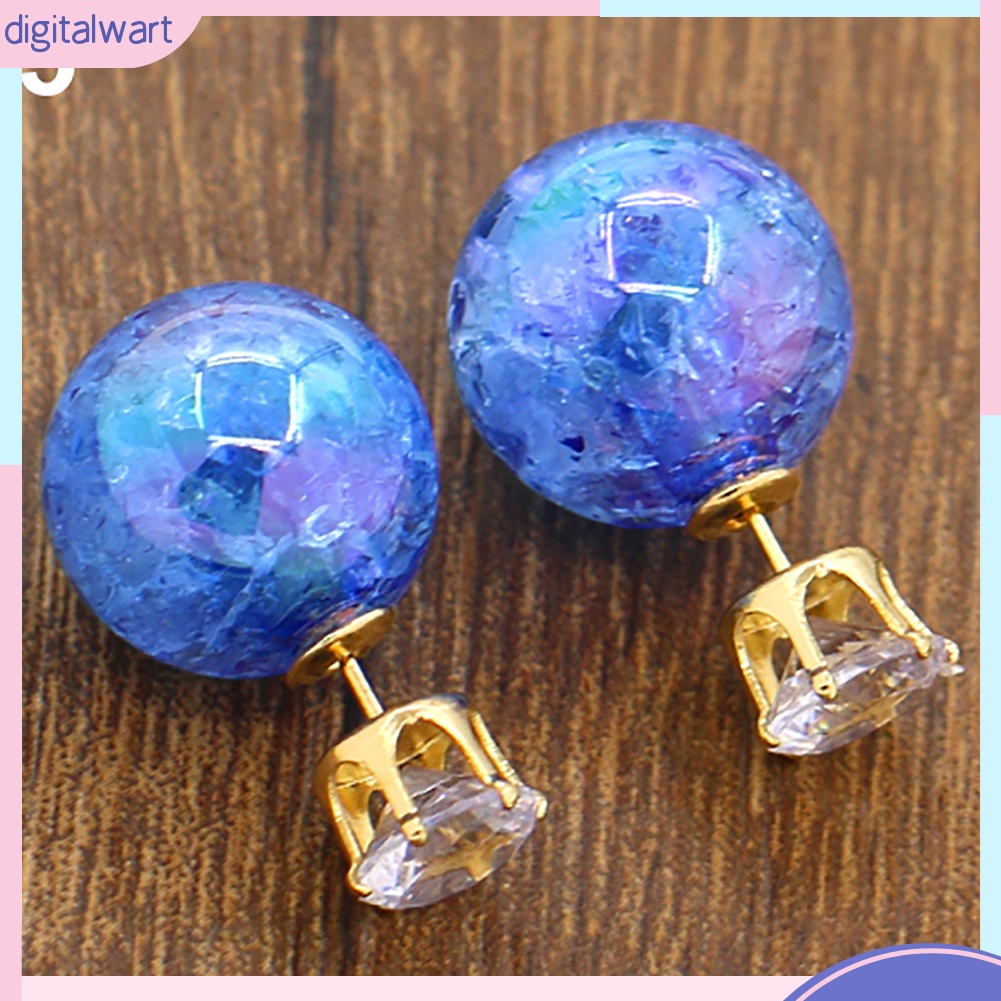 Cặp khuyên tai thiết kế quả cầu pha lê nhiều màu sắc cá tính trẻ trung dành cho nữ