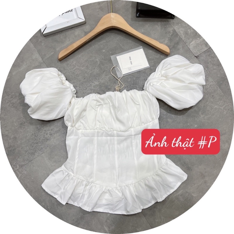 Áo Trễ Vai Thô Tay Phồng Xếp Ly Eo Thời Trang