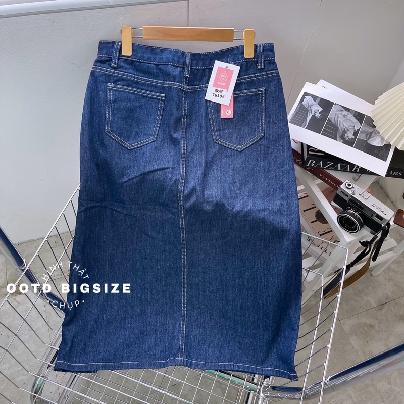 Chân váy jean bigsize dáng midi xẻ