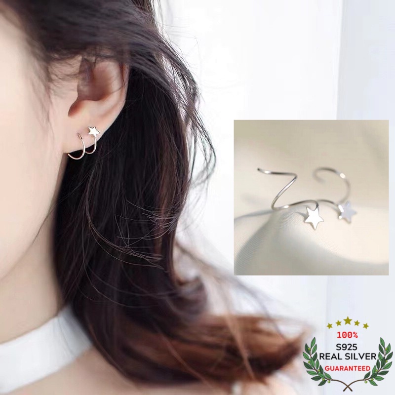 Bông Tai Bạc S925 Ngôi Sao Xoắn Ốc Chỉ Một Lỗ Xỏ Trẻ Trung Cá Tính | Khuyên Tai Nữ Trang Sức Bạc Thời Trang