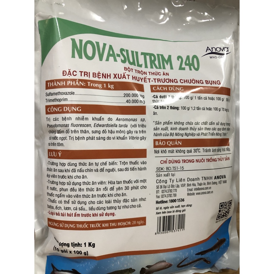 Kha.ng sinh Nova Sultrim chống nhiễm trùngg, xuất huyết, đốm đỏ trên tôm, cá, ốc, lươn. Thú y Trường Thịnh