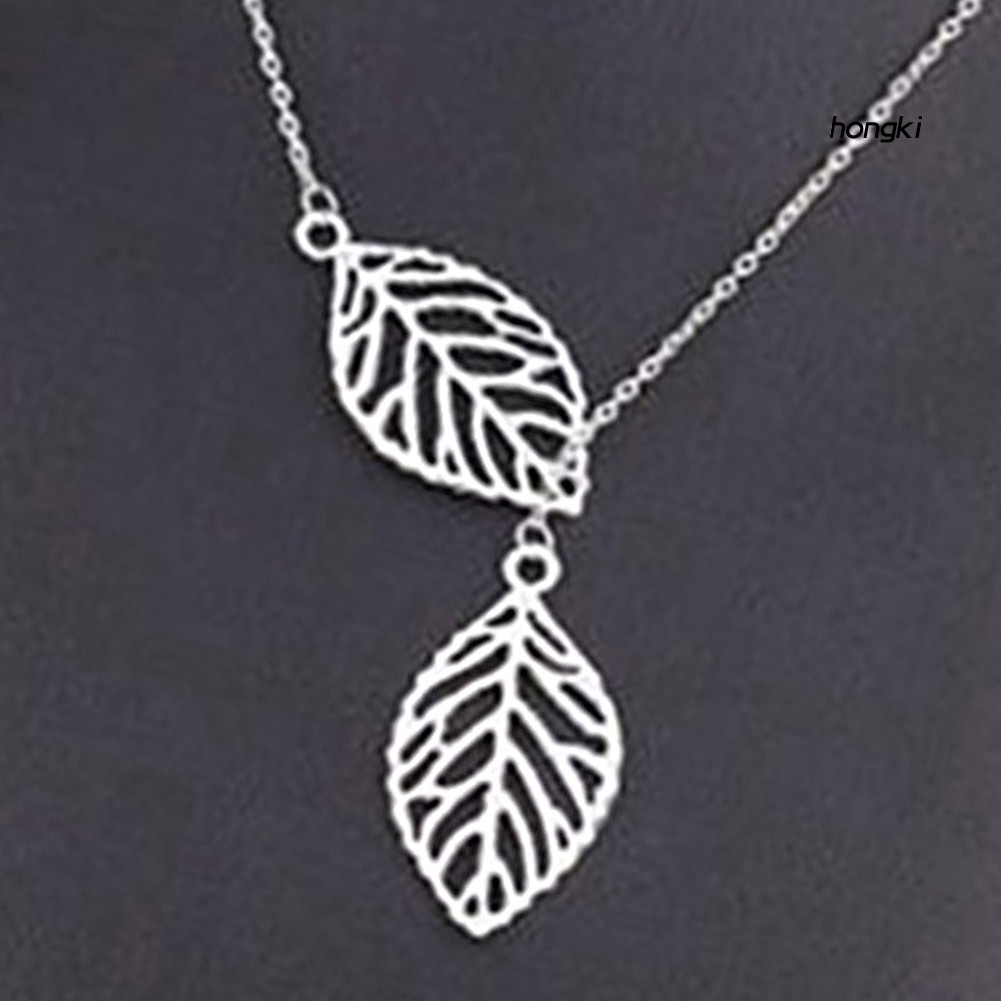 Dây Chuyền Mặt Hình Hai Chiếc Lá Rỗng Xinh Xắn Thời Trang Cho Phụ Nữ