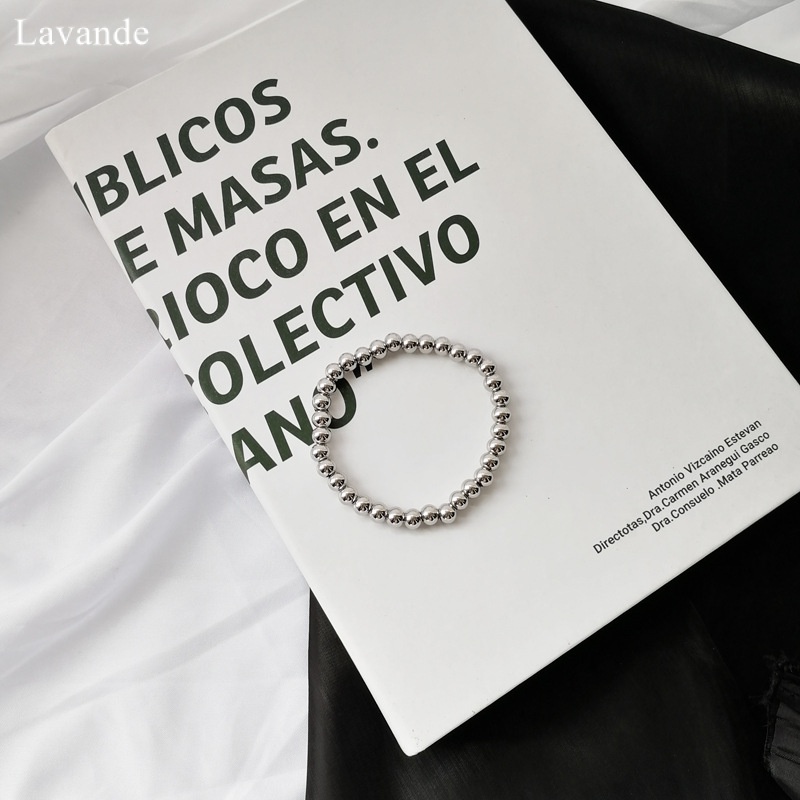 Vòng Tay Chuỗi Hạt Tròn Bằng Thép Titan Mạ Bạc Phong Cách Hip Hop Đơn Giản 3 / 4 / 5 / 6 / 8mm F4QR