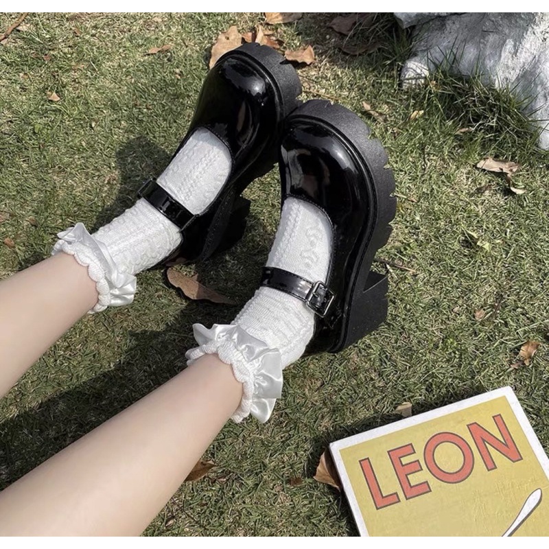 Giày Lolita Da Bóng/Nhám Độn Đế Cao Gót Đáng Yêu Phong Cách Công Chúa Ulzzang Hàn Quốc