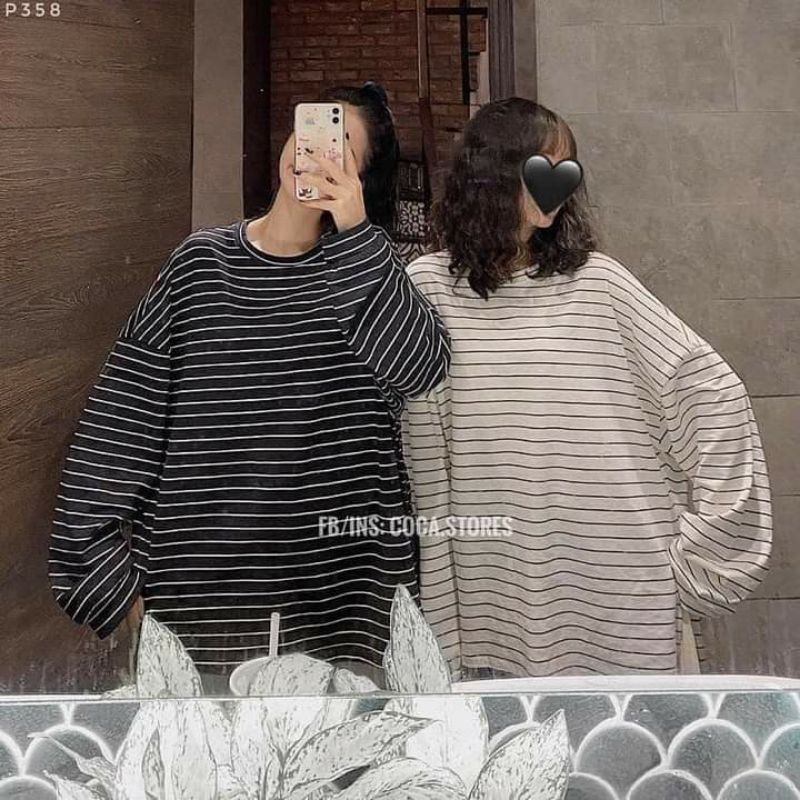 [Hàng Có Sẵn, Ảnh Thật] Áo Thun Kẻ Oversize Và Hình , Chữ Mẫu Mới Tay Dài 2022 (Áo Thun Unisex Form Rộng)