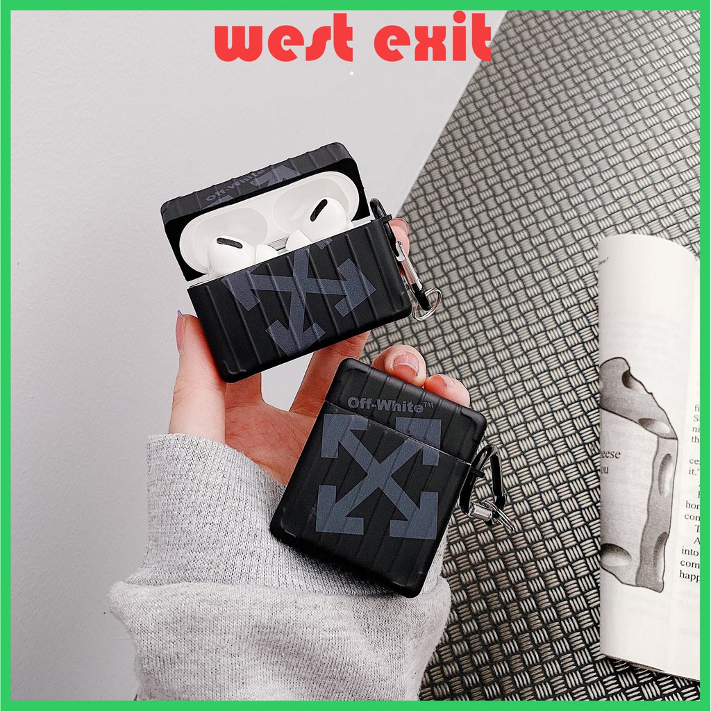 Vỏ bảo vệ hộp sạc tai nghe bluetooth in logo Off White đen đơn giản thích hợp cho Airpods Pro