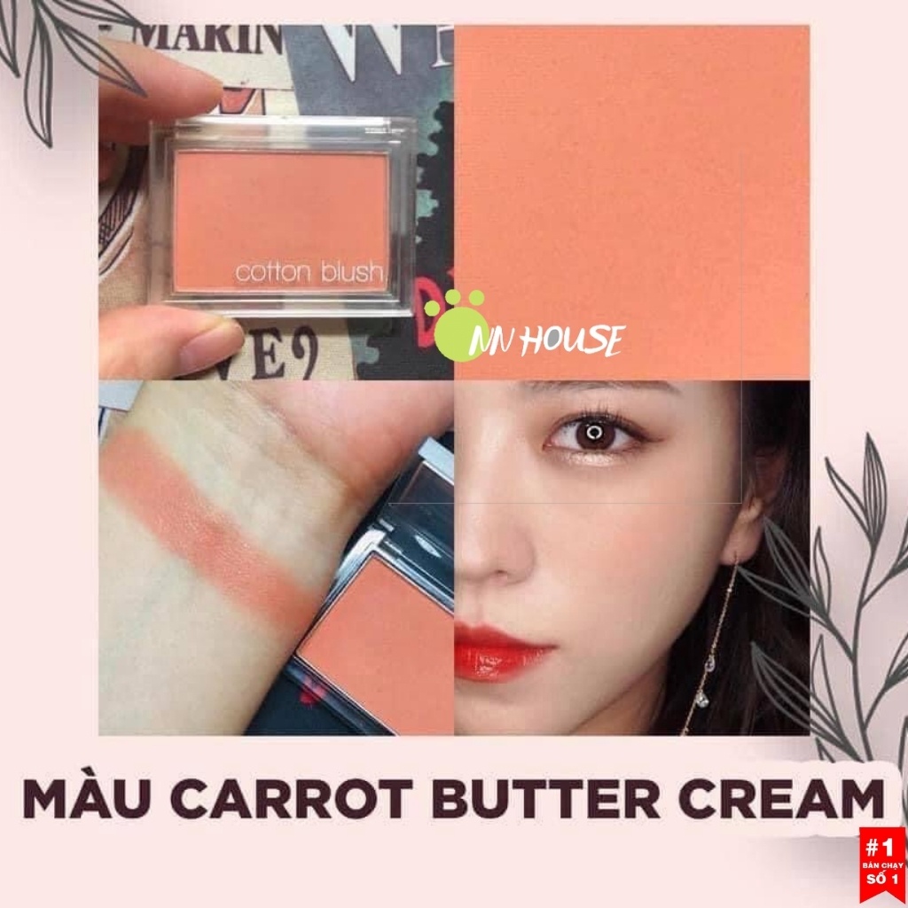 Phấn má Missha Cotton Blush – màu cam carrot butter cream – bám màu lâu trôi giúp làn da tươi hồng – NN HOUSE