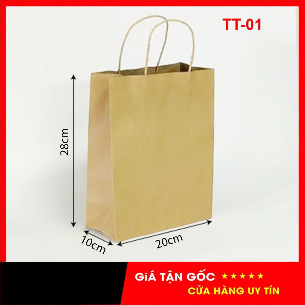 Túi giấy Kraft có quai, túi đựng quà - Kraft Handle Bag - 20x10x28cm - mẫu TT-01 - Tiêu chuẩn xuất khẩu