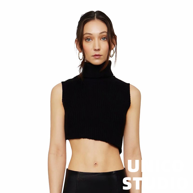 SUXI Áo dệt kim không tay cổ cao phong cách quyến rũ thời trang mùa thu dành cho nữ