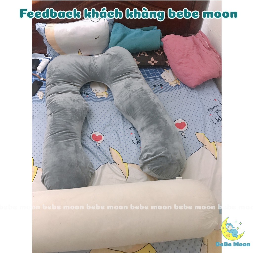 Gối Bầu Chữ U BeBeMoon Vỏ chất liệu nhung lụa nhập khẩu mềm mát mịn-Ruột bông chống xẹp