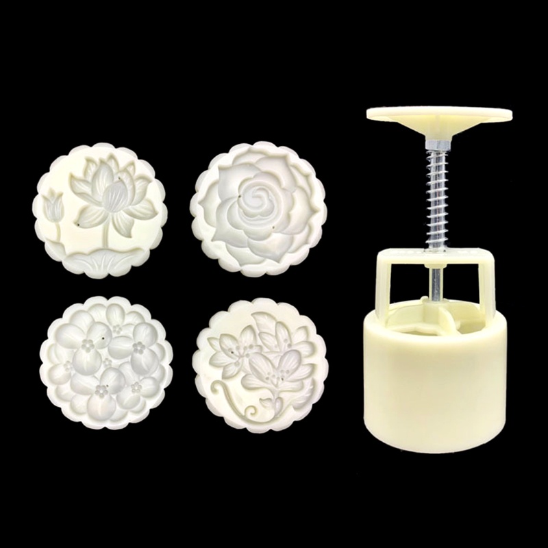 Bộ khuôn làm bánh trung thu 100/125g với 4 dụng cụ dập thủ công DIY