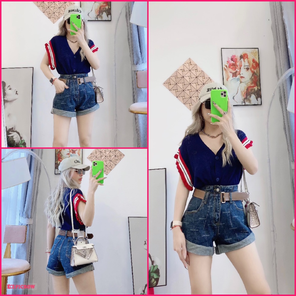 Quần shot xanh đậm chữ in nhiệt hàng quảng châu chất jeans cap cấp co dãn m6069