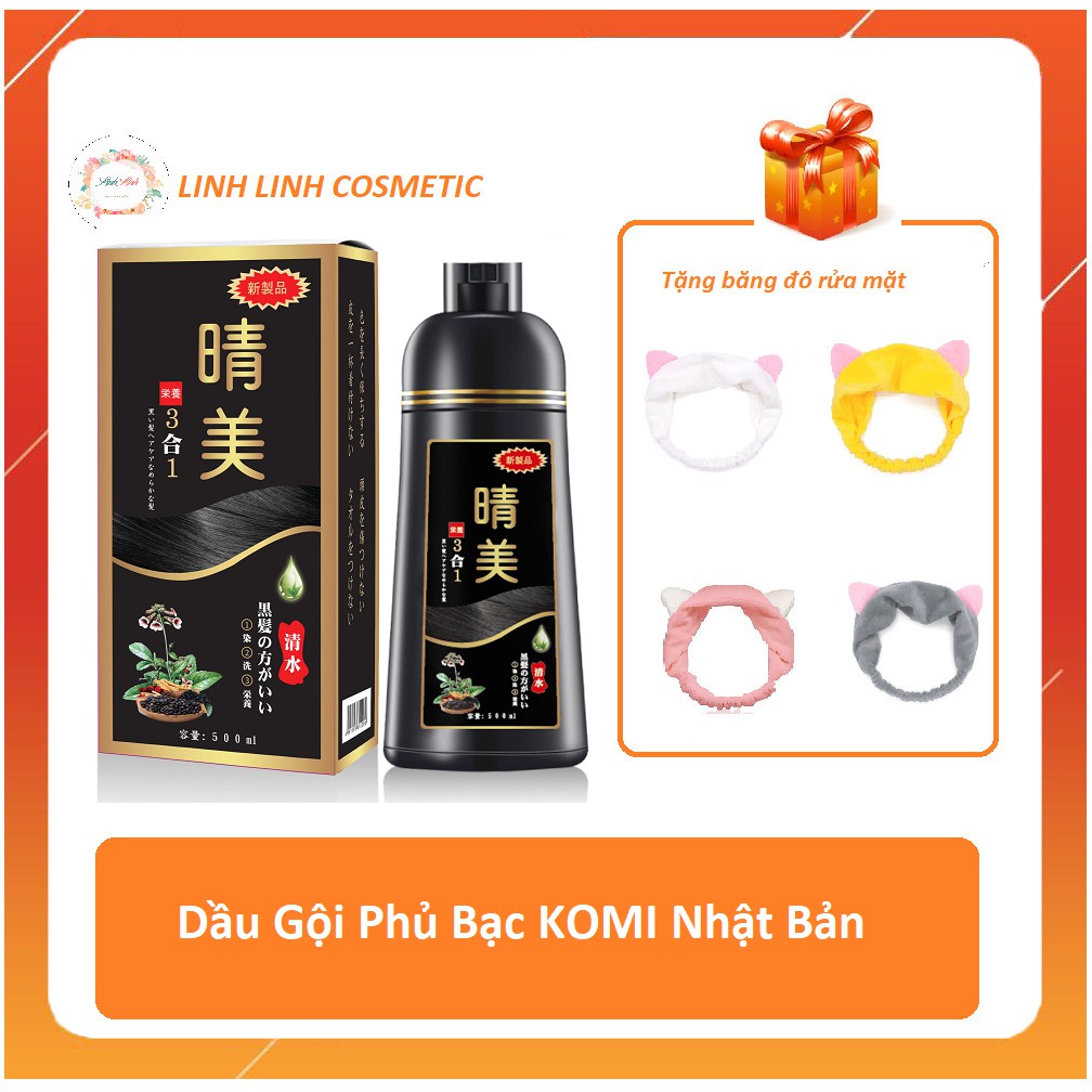 [Tặng kèm băng đô] 500ml - Dầu gội nhuộm phủ bạc tóc Komi Nhật