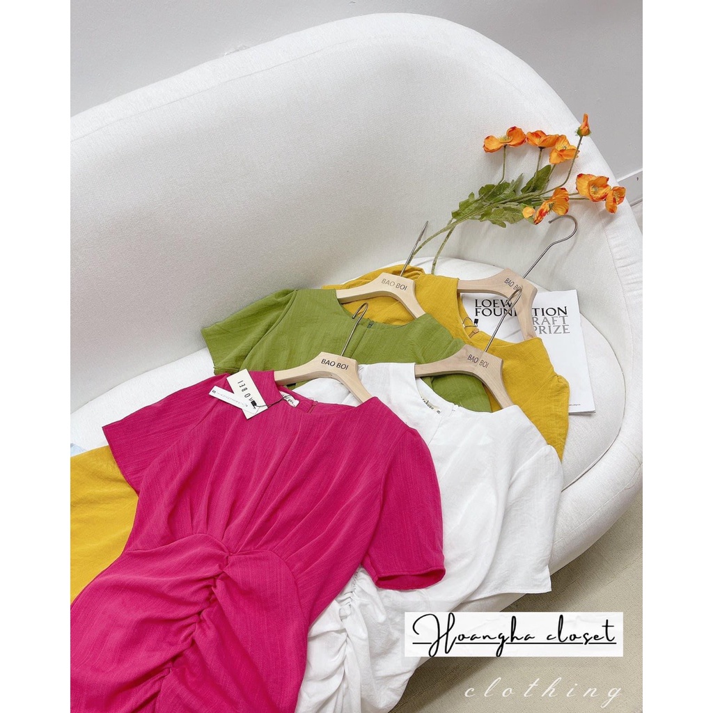 Đầm Thiết Kế Xuông Nữ Cộc Tay Dúm Eo Chất Đũi Mát - Hl