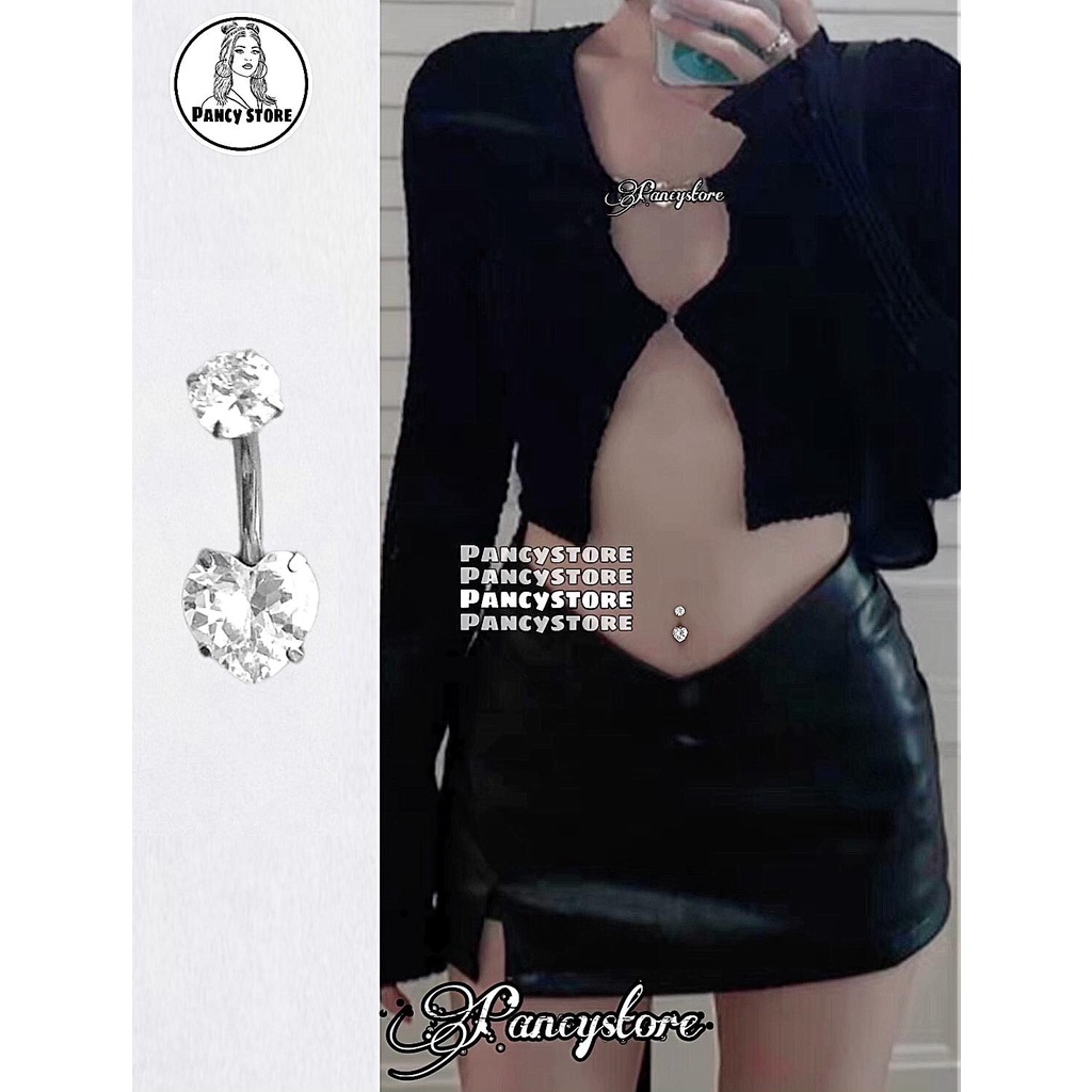 khuyên rốn không gỉ đính kim hình trái tim