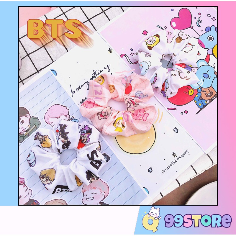 [Mã FAXANH245 giảm 10K đơn 50K] Cột Tóc Vải Scrunchies - Dây Buộc Tóc Scrunchies ( BTS - BT21 )