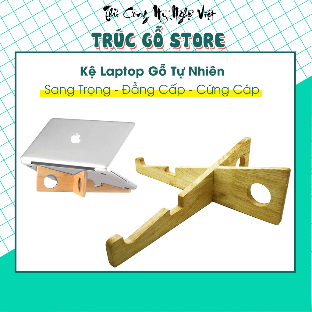 Kệ laptop, giá đỡ máy tính xách tay bằng gỗ tản nhiệt tự nhiên hình chữ X giúp giá đỡ cứng cáp, không bị lật đổ