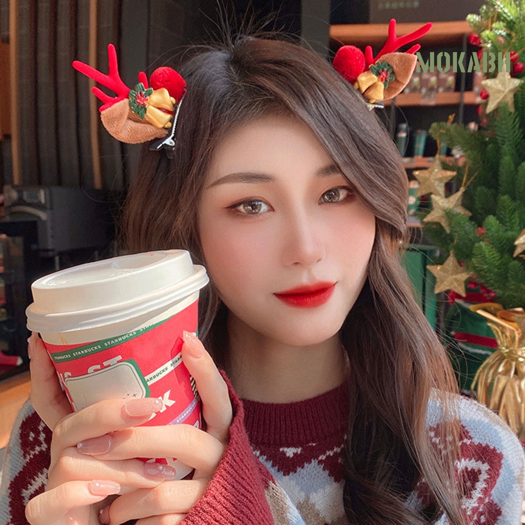 1 Cặp Kẹp Tóc Trang Trí Tai Tuần Lộc Giáng Sinh Dễ Thương Chống Trượt