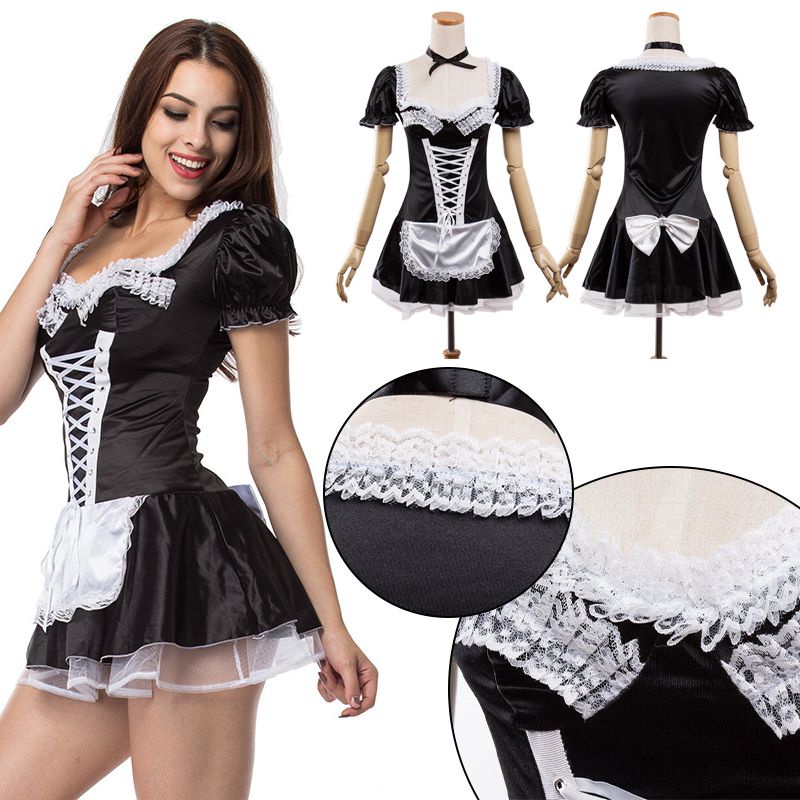 Maid's outfit Halloween Cosplay Black Sexy French Maid Adult Uniform Fancy Dress Costume Dresses
