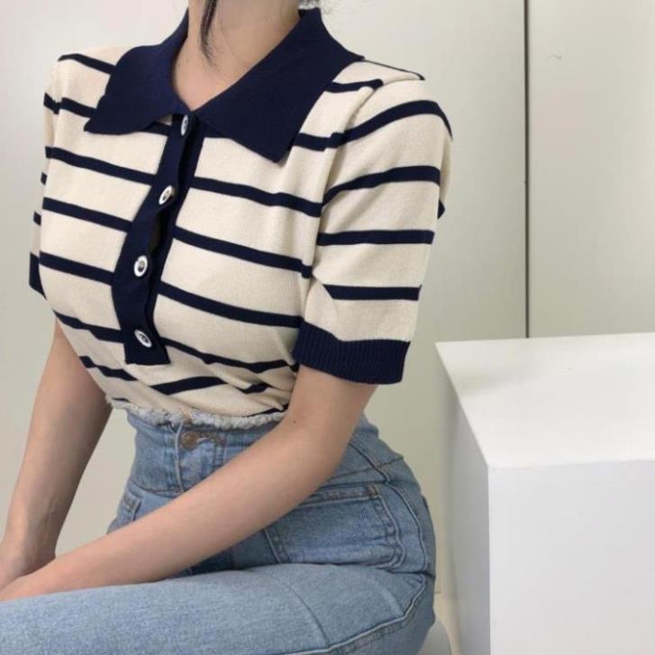 Áo thun nữ Ngắn tay Cổ bẻ POLO Phối cúc Ulzzang Hàn Quốc Áo Phông thun nữ Tay ngắn Có cổ Retro Thời trang 👑 ⭐ !!