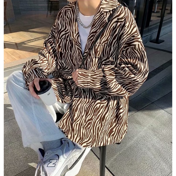 Áo sơ mi tay dài dáng rộng học tiết sọc ngựa vằn thời trang cá tính