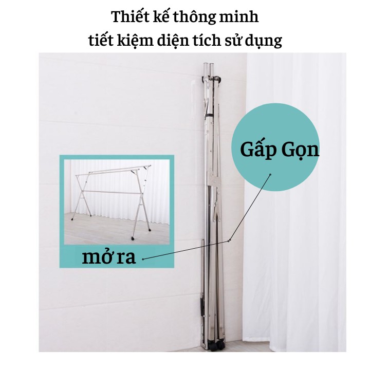 Sào Phơi Quần Áo, Giá Phơi Đồ Thông Minh Gấp Gọn Bằng Inox GP-2.4M