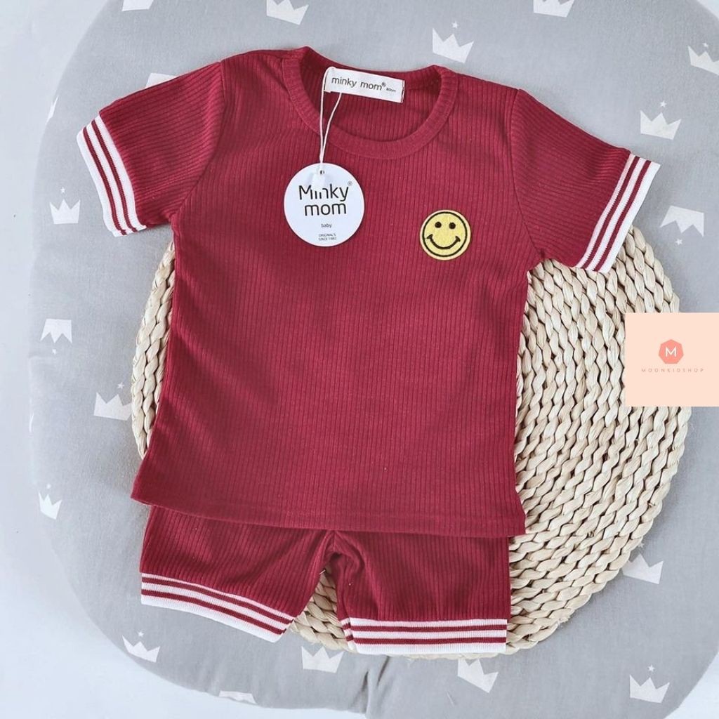 Bộ Minky Mom Cộc Tay Cho Bé👕Họa Tiết mặt cười👕chất len tăm 100% co giãn 4 chiều,dành cho bé từ 6-20kg