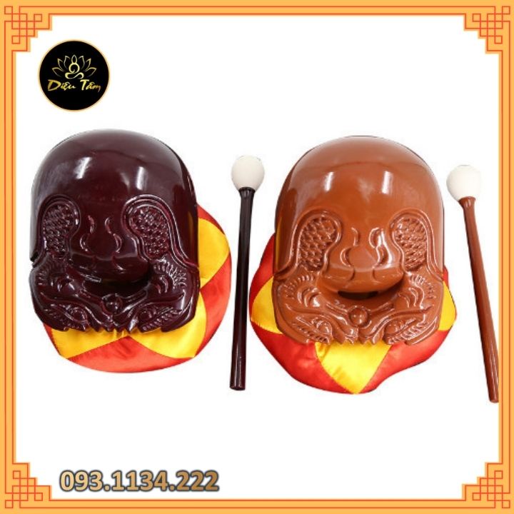 Mõ tụng kinh niệm phật gồm Mõ+dùi+đệm hàng đẹp ĐÀI LOAN gỗ cao cấp size 6inh