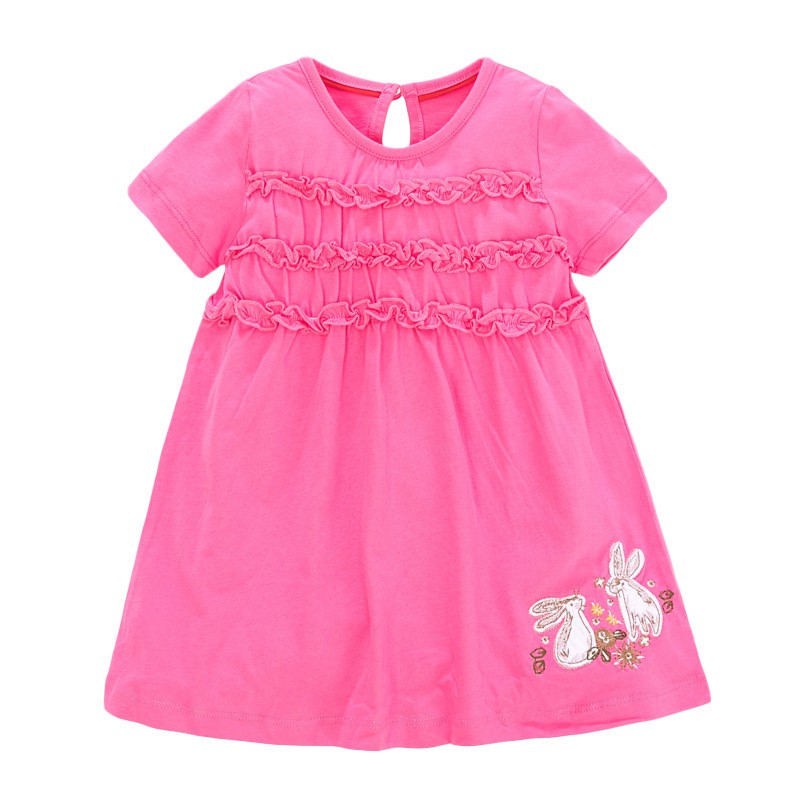 Váy hè cho bé gái Little Maven hồng bèo ngực thêu thỏ cực xinh chính hãng mẫu hè 2021 cotton cao cấp  2-7T (10- 28kg)