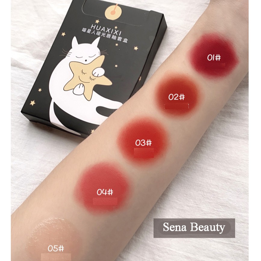 Full Set Son Kem 5 Cây Huaxixi Mèo Ôm Ngôi Sao