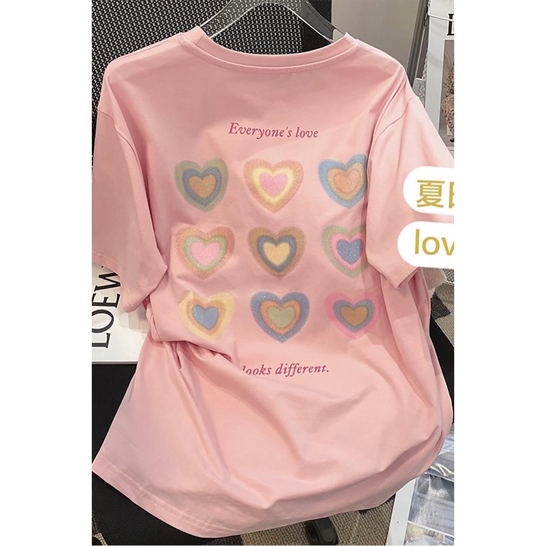 Áo thun HIIXIIVI 100% cotton tay ngắn cổ tròn họa tiết trái tim thời trang mùa hè phong cách Hàn Quốc 2022 dành cho nữ