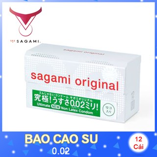 Bao cao su Sagami Original 12 cái(độ mỏng 0.02mm,mỏng hơn siêu mỏng chịu lực tốt gấp 3 lần)