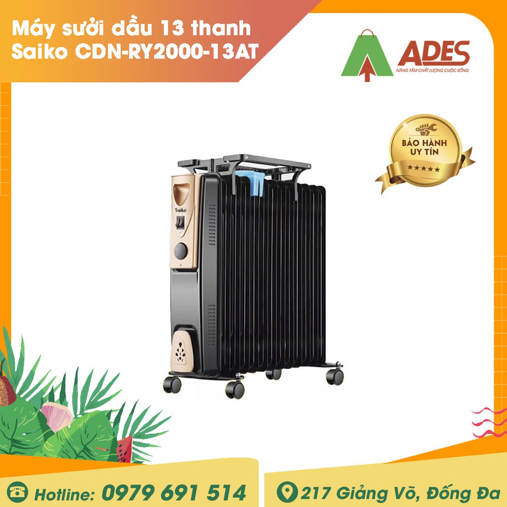 Máy sưởi dầu 13 thanh Saiko CDN-RY2000-13AT - Chính hãng - Bảo hành 12 tháng