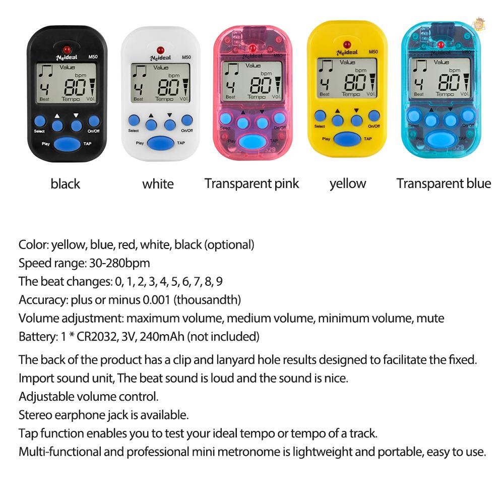 Thiết Bị Chỉnh Tông Metronome M50 Màn Hình LCD Chuyên Nghiệp Cho Đàn Guitar Mini Metronomo
