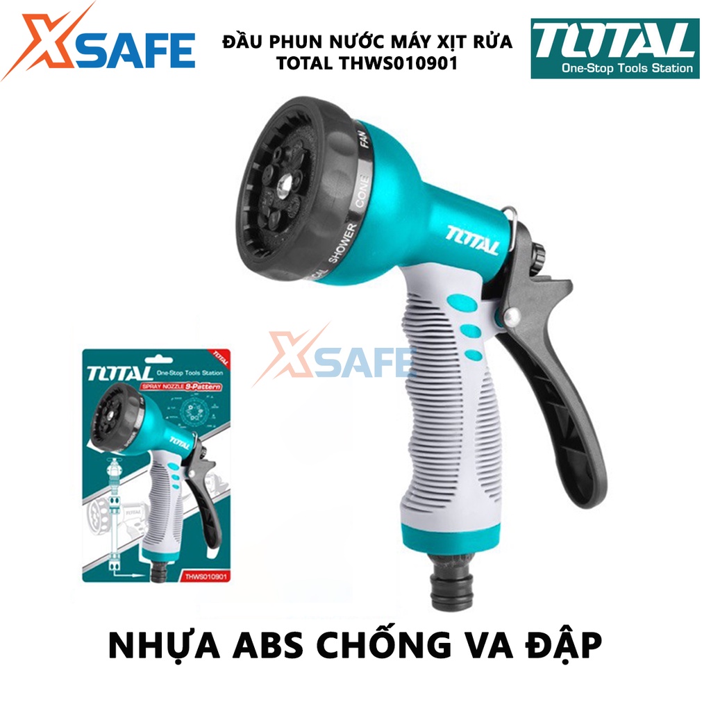 Vòi phun nước xịt rửa TOTAL THWS010901 Vòi xịt tưới cây 8 tia, bộ công cụ 3/4&quot;, thân nhựa ABS TPR tay cầm thoải mái