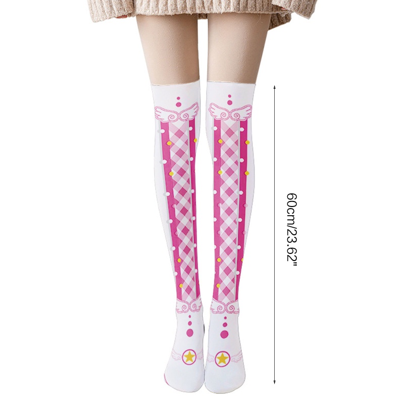 Tất Dài Qua Gối Họa Tiết Sọc Caro Đính Cánh Thiên Thần Phong Cách Lolita Dễ Thương