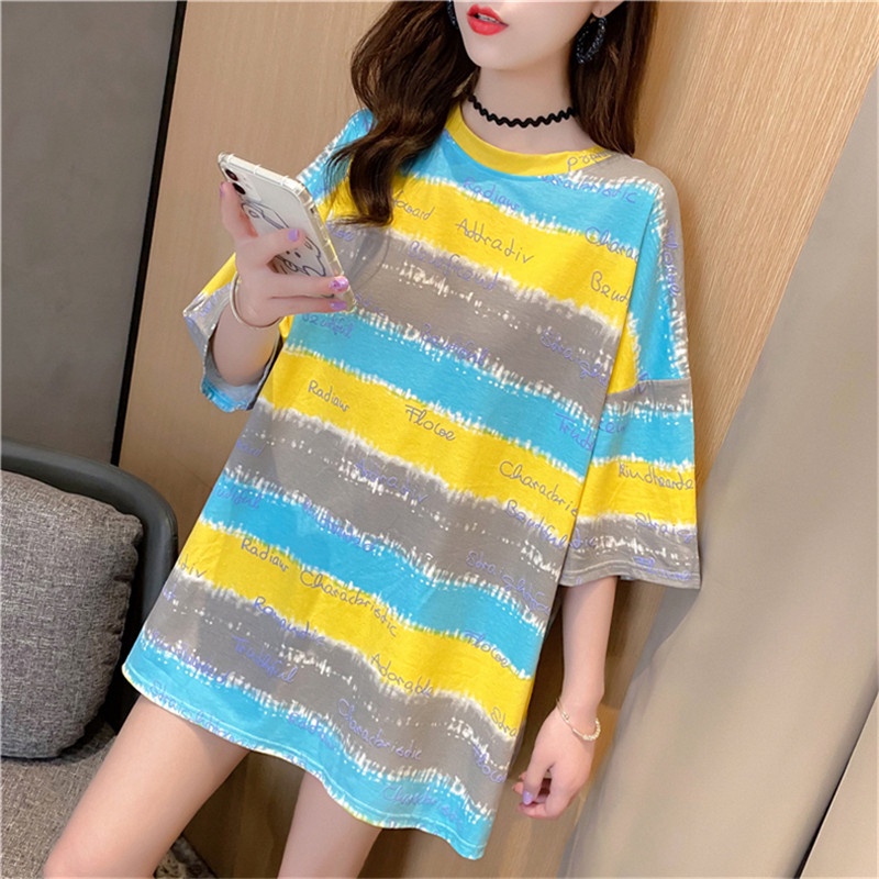 Áo thun nữ ulizzang form rộng tay lỡ cổ tròn, Áo thun nữ phối màu kẻ ngang cực xinh A02