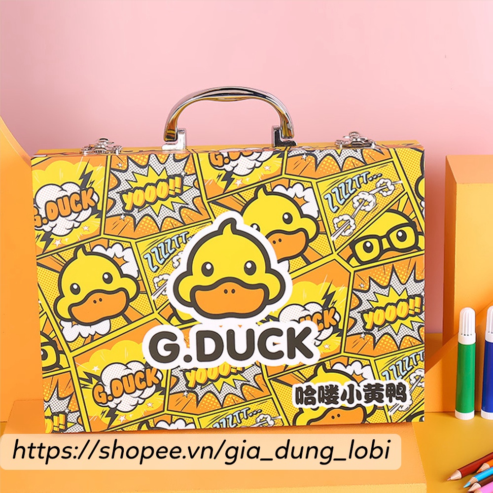 Bộ bút chì màu G.Duck 67 chi tiết cho bé hộp sáp màu kèm dụng cụ học tập có hộp sẳt đựng