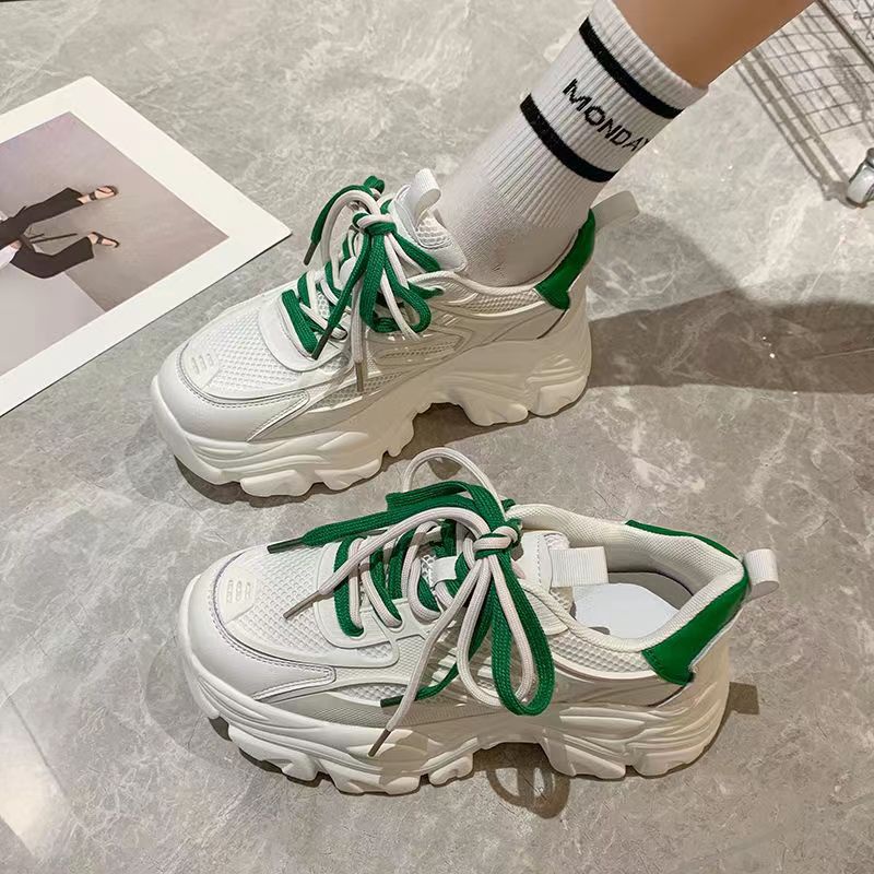 Giày Thể Thao Đế Dày 5CM Phối Lưới Thoáng Khí Thời Trang Cho Nữ