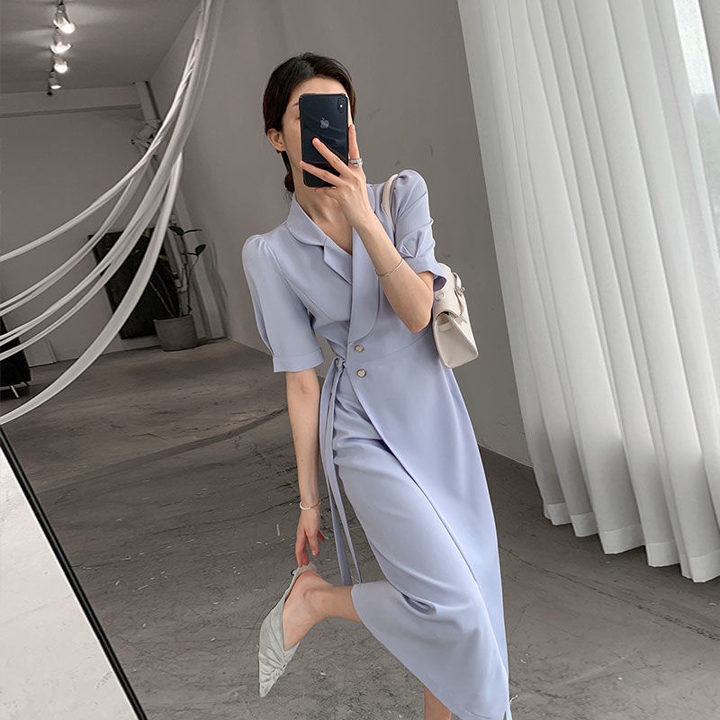 Đầm Dài Qua Gối Màu Tím Phong Cách Pháp Thời Trang Mùa Hè Hàng Mới 2022 Dành Cho Nữ