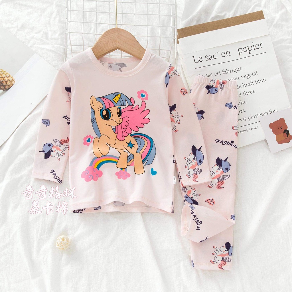(QiQi 16-25kg )Đồ bộ bé gái quảng châu xuất hàn  Bộ quần áo dài tay QiQi cotton xuất Hàn cho bé gái( 3-5tuổi)
