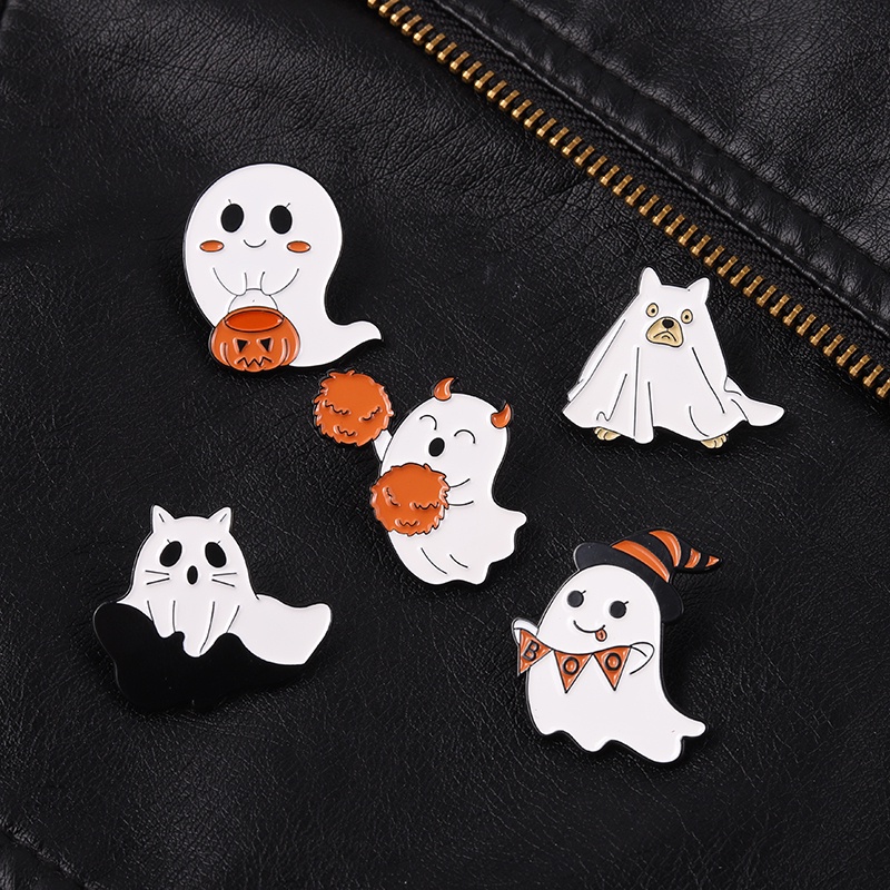 Set 5 ghim cài áo Qihe Jewelry hình quả bí ngô chủ đề Halloween dễ thương