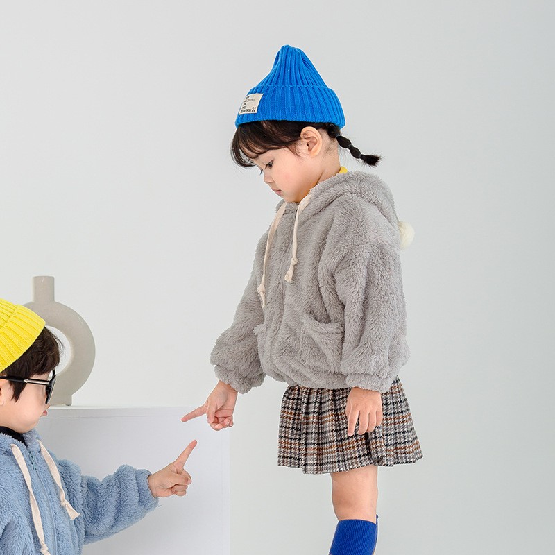 Áo khoác lông mũ quả bông cho bé trai/gái