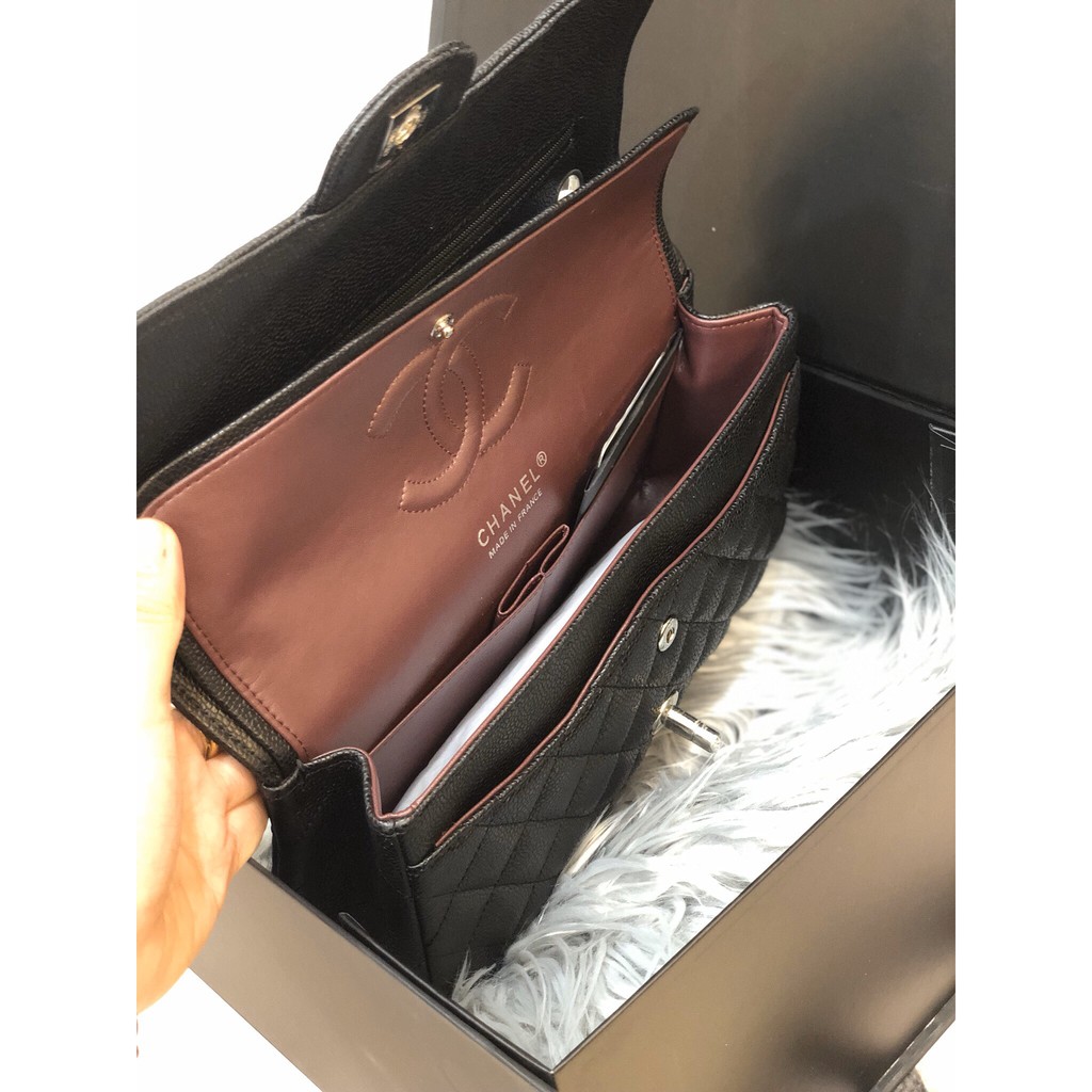 Túi hộp đen classic da hạt size 26cm