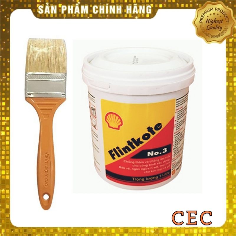 COMBO Sơn đen 1L Chống thấm Bể nước Bể cá Koi kèm chổi quét - Shell Flintkote Thái Lan