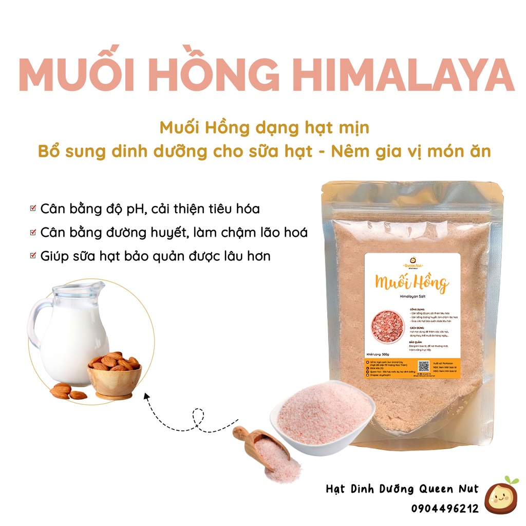 Muối Hồng Himalaya 500G dạng hạt mịn làm sữa hạt, gia vị nấu ăn